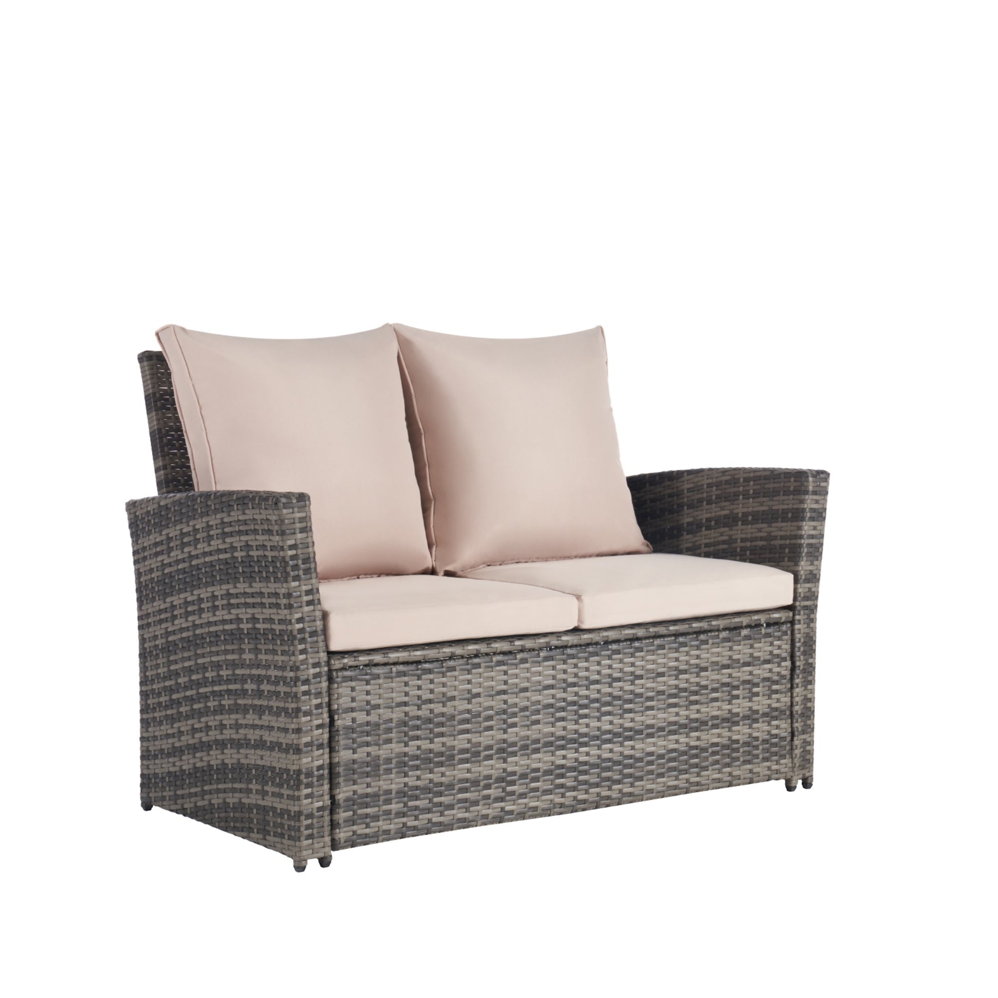 4 Pieces Outdoor Patio Furniture Sets Garden Rattan Chair Wicker Set, Poolside Lawn Chairs With Tempered Glass Coffee Table Porch Furniture, Gray Rattan Sand Color Cushion Yes Complete Patio Set Dark Gray Water Resistant Frame Water Resistant Cushion