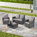 4 Pieces Outdoor Patio Furniture Sets Garden Rattan Chair Wicker Set, Poolside Lawn Chairs With Tempered Glass Coffee Table Porch Furniture Yes Complete Patio Set Dark Gray Seats 4 Water Resistant Frame Water Resistant Cushion Garden & Outdoor American