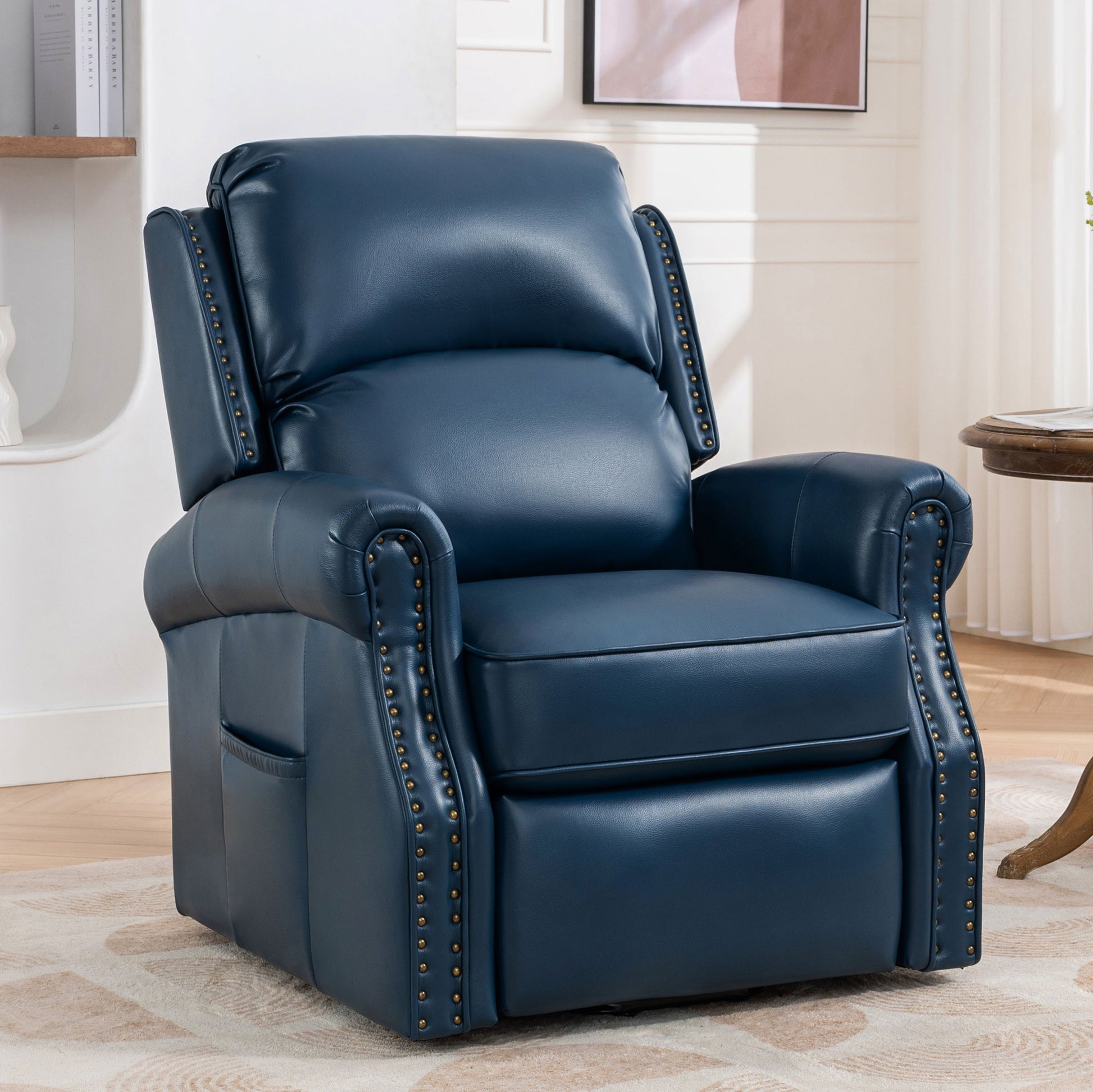 Lift Recliner Chair, Electric Power Lift Recliner Chair For Elderly With Eight Points Massage And Heating, Navy Blue Navy Blue Faux Leather Power Remote Wood Primary Living Space Soft American Traditional Metal & Wood