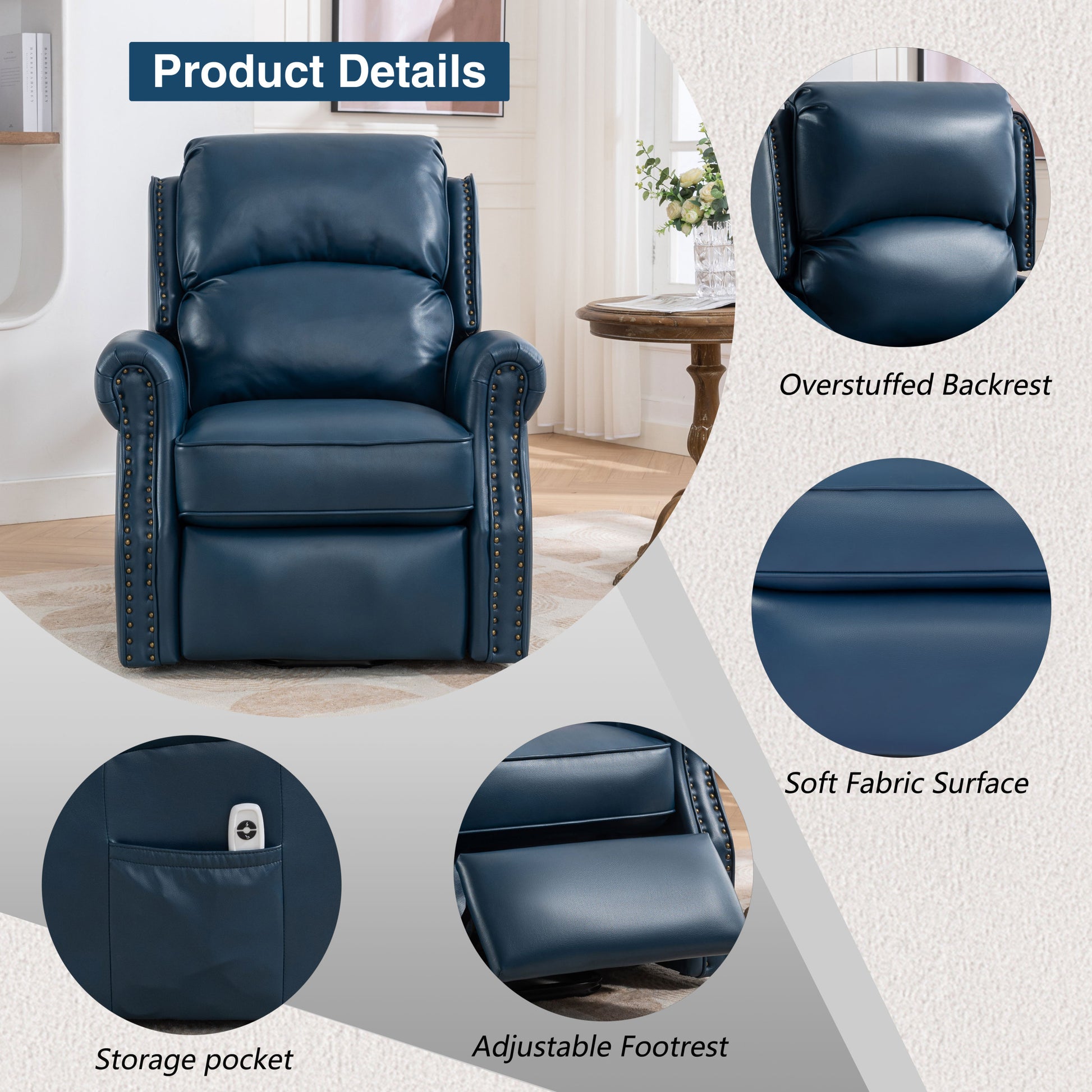 Lift Recliner Chair, Electric Power Lift Recliner Chair For Elderly, Navy Blue Navy Blue Faux Leather Power Remote Wood Primary Living Space Soft American Traditional Metal & Wood