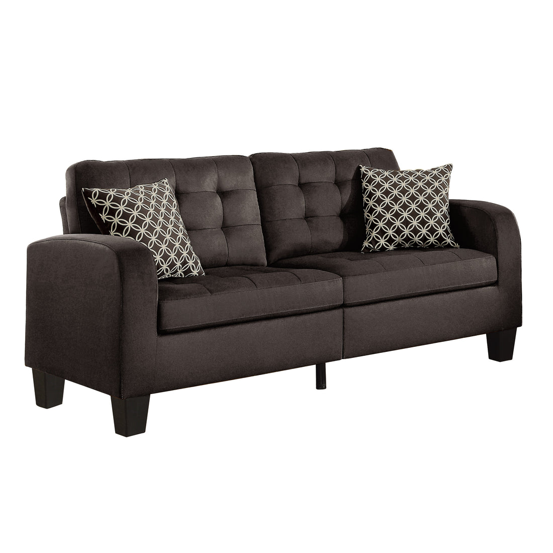 Chocolate Brown Contemporary Sofa 1Pc Tufted Detail Textured Fabric Upholstered 2 Pillows Solid Wood Living Room Furniture Chocolate Wood Primary Living Space Contemporary Solid Wood