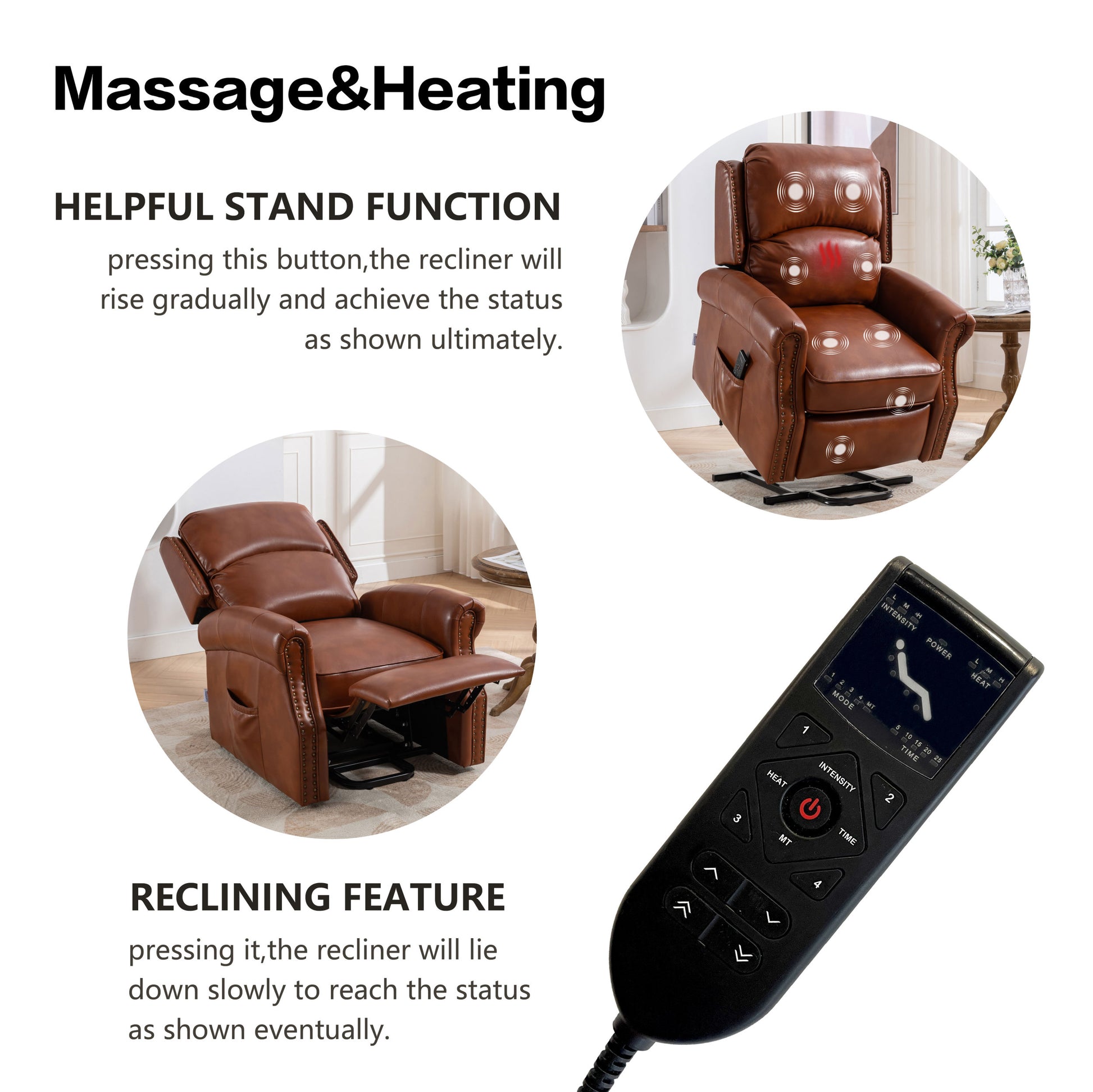 Lift Recliner Chair, Electric Power Lift Recliner Chair For Elderly With Eight Points Massage And Heating Caramel Caramel Faux Leather Power Remote Wood Primary Living Space Soft American Traditional Metal & Wood