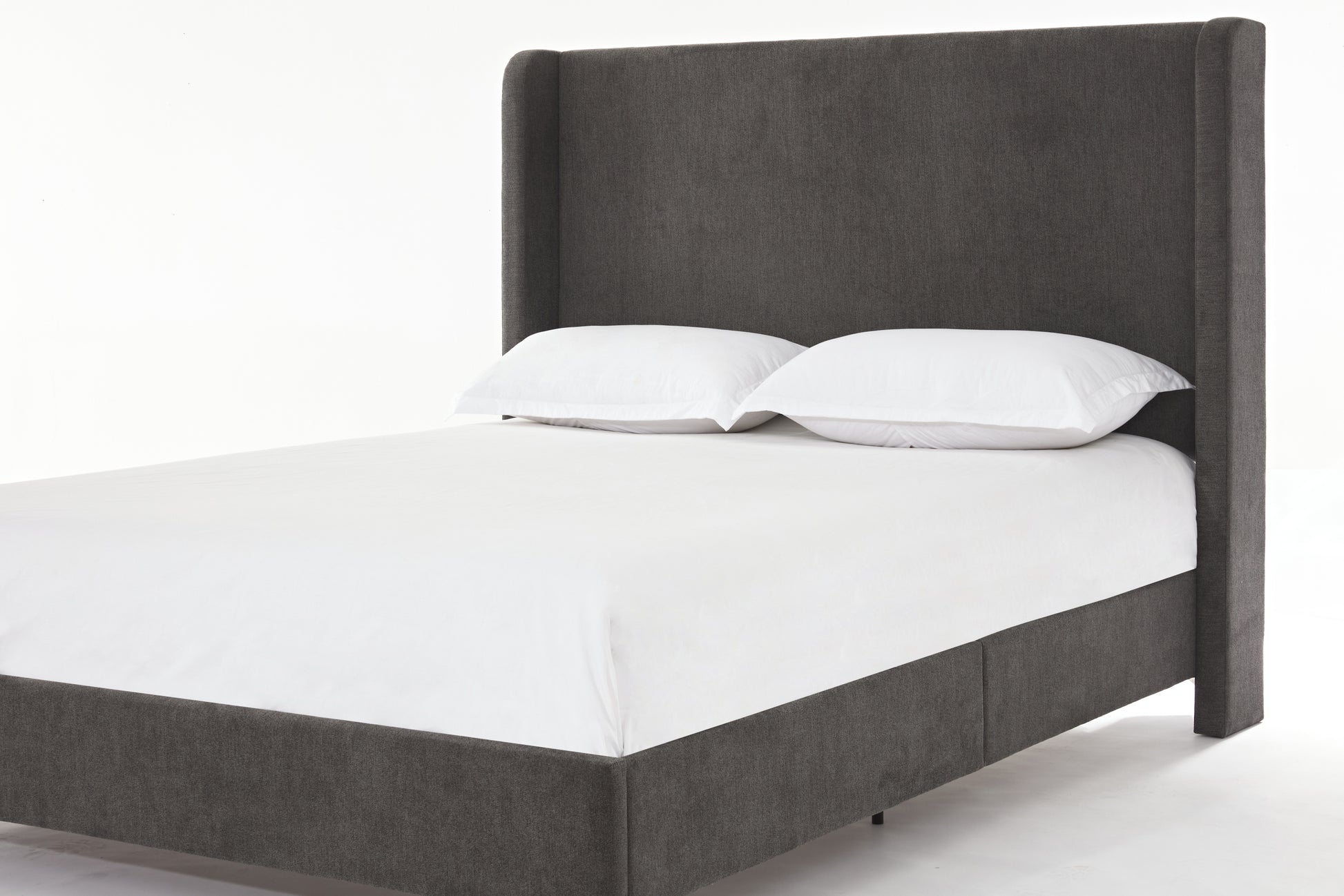 Harper Tall Headboard Upholstered Bed 54" High Headboard Elegant Simplicity No Box Spring Needed Easy Assembly Queen Dark Gray Velvet Box Spring Not Required Queen Dark Gray Metal Brown Bedroom Contemporary Oak Bed Frame Foam Velvet Fabric Metal