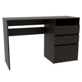 Louisiana Writing Computer Desk, Three Drawers Black Office Drawers Pine Engineered Wood