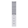 Preston Linen Cabinet, Three Shelves, Four Drawers 4 White 1 3 Up To 17 In 60 In & Above Conceled Hinges Bathroom Freestanding Modern 15 20 Inches Pine Engineered Wood