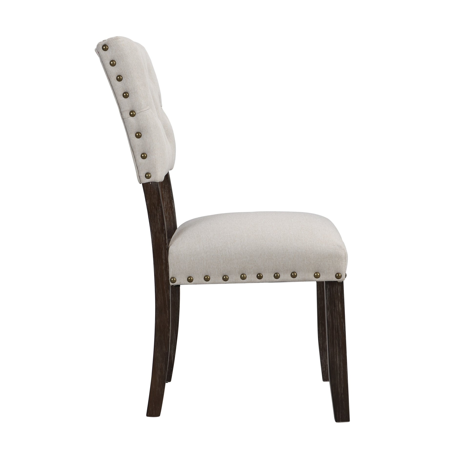 Modern Tufted Back Upholstered Fabric Dining Chair Set Of 2, Trim Chairs, Beige Colour Beige Brown Espresso Dining Room Foam Wipe Clean American Traditional Dining Chairs Tufted Back Set Of 2 Foam Wood Fabric