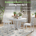 Rustic 5 Piece Extendable Dining Table Set Round Trestle Table And 4 Cross Back Dining Chairs For Kitchen, Dining Room, Gray Gray Wood Dining Room Solid Wood Rubberwood Round Dining Table With Chair Wood Wood Gray Solid Back Seats 4 Removable Leaf