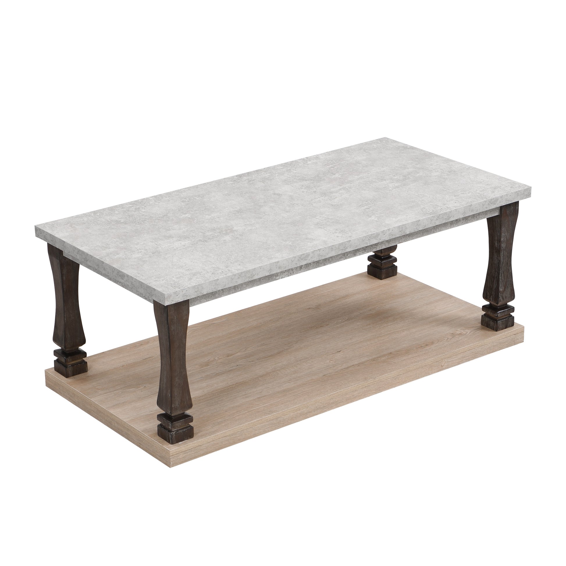 Rectangle Mid Century Coffee Table For Living Room, Wood Coffee Table With 2 Tier Storage Shelf, Square Center Table Wooden Accent Cocktail End Table For Home, Grey Tabletop Light Grey Natural Primary Living Space American Traditional,Antique Rectangular