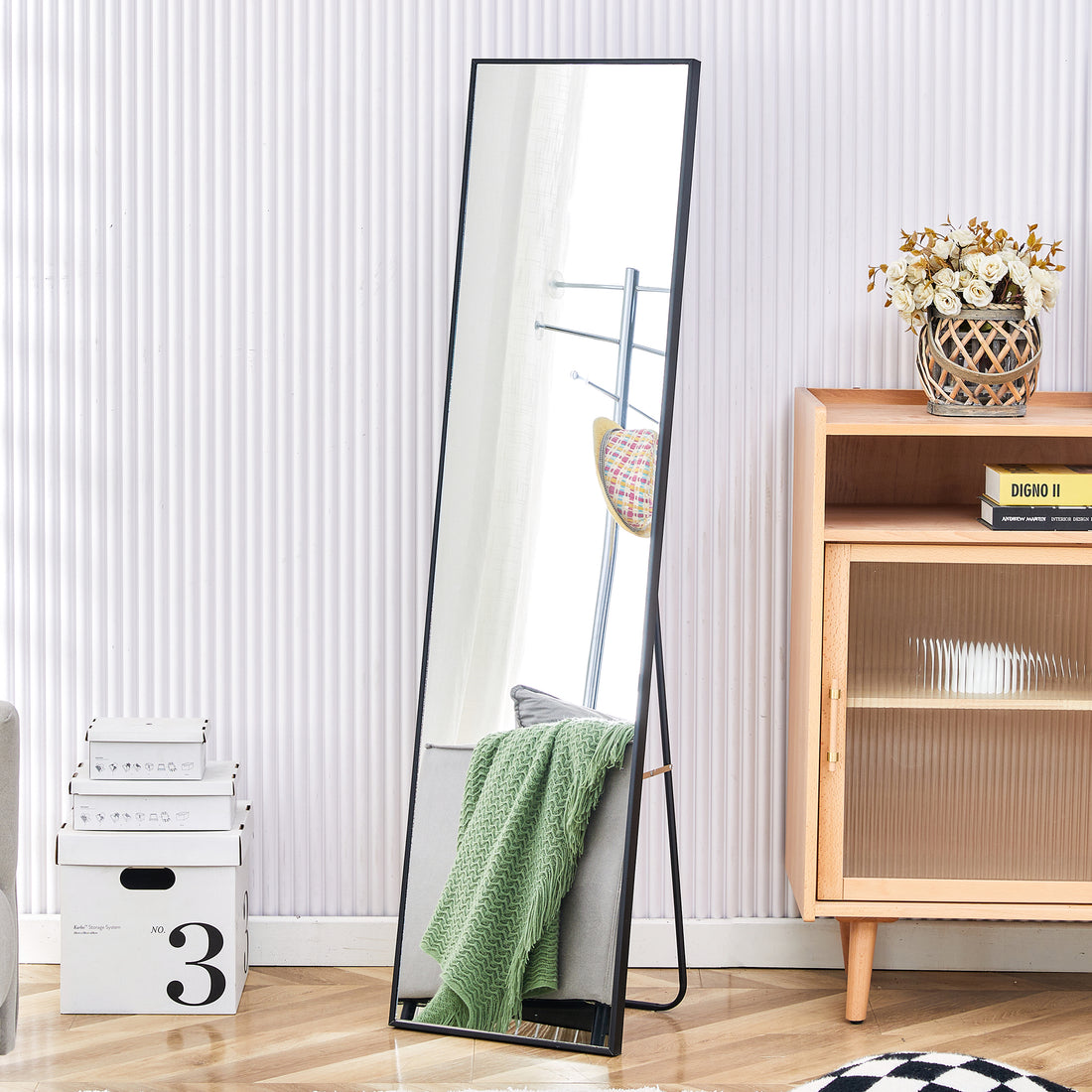 4Rd Generation Black Solid Wood Frame Full Length Mirror, Dressing Mirror, Bedroom Porch, Decorative Mirror, Clothing Store, Floor To Ceiling Mirror, Wall Mounted. 58 Inches * 15 Inches W1151124246 Transparent Glass