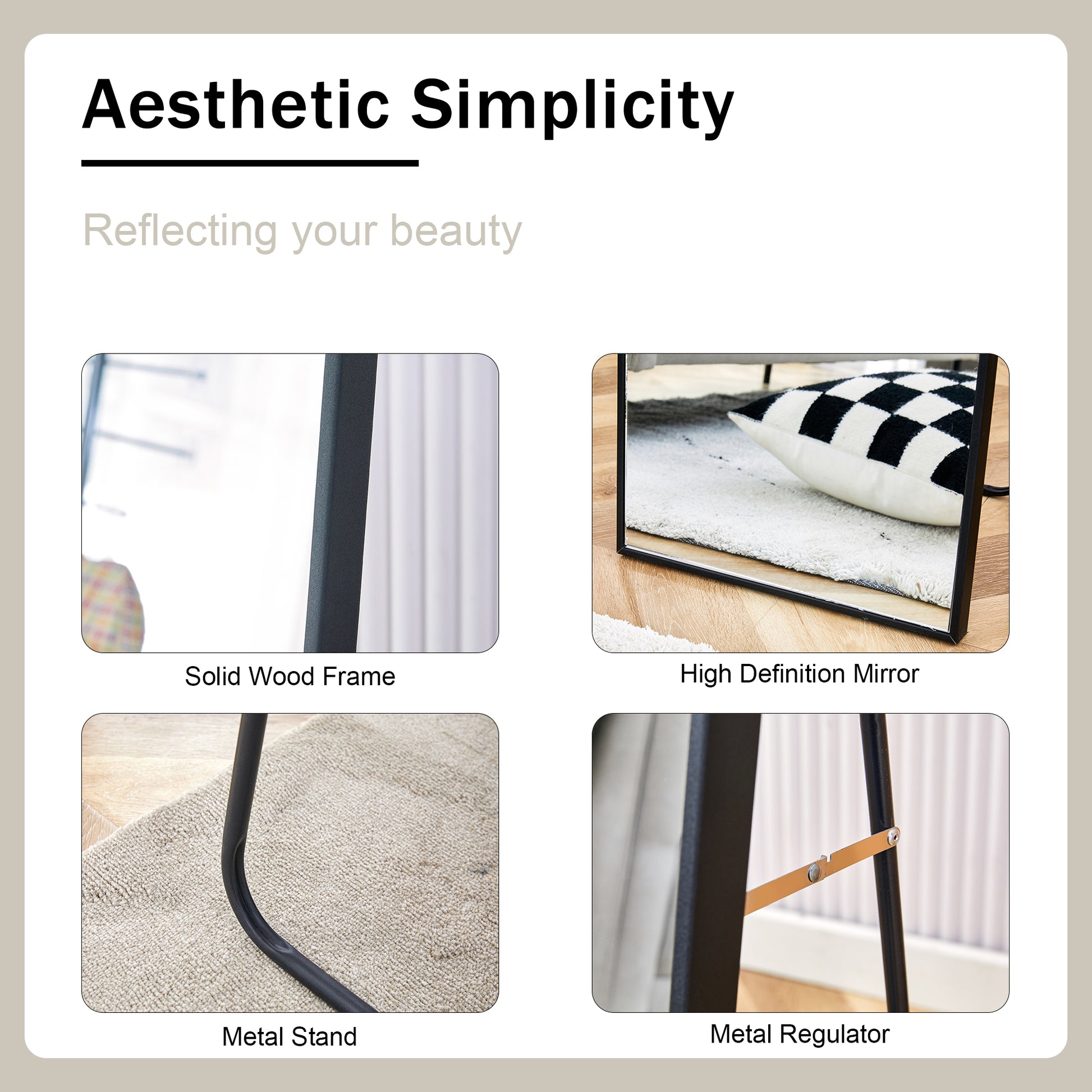 4Rd Generation Black Solid Wood Frame Full Length Mirror, Dressing Mirror, Bedroom Porch, Decorative Mirror, Clothing Store, Floor To Ceiling Mirror, Wall Mounted. 58 Inches * 15 Inches W1151124246 Transparent Glass