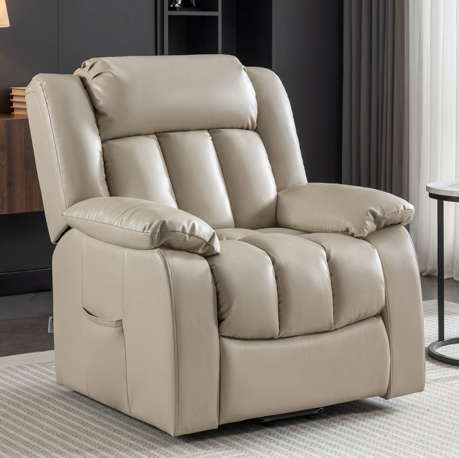 Lift Recliner Chair, Electric Power Recliner Chair For Elderly With Eight Points Massage And Heating, Beige Beige Faux Leather Power Remote Wood Primary Living Space Soft American Traditional Metal & Wood