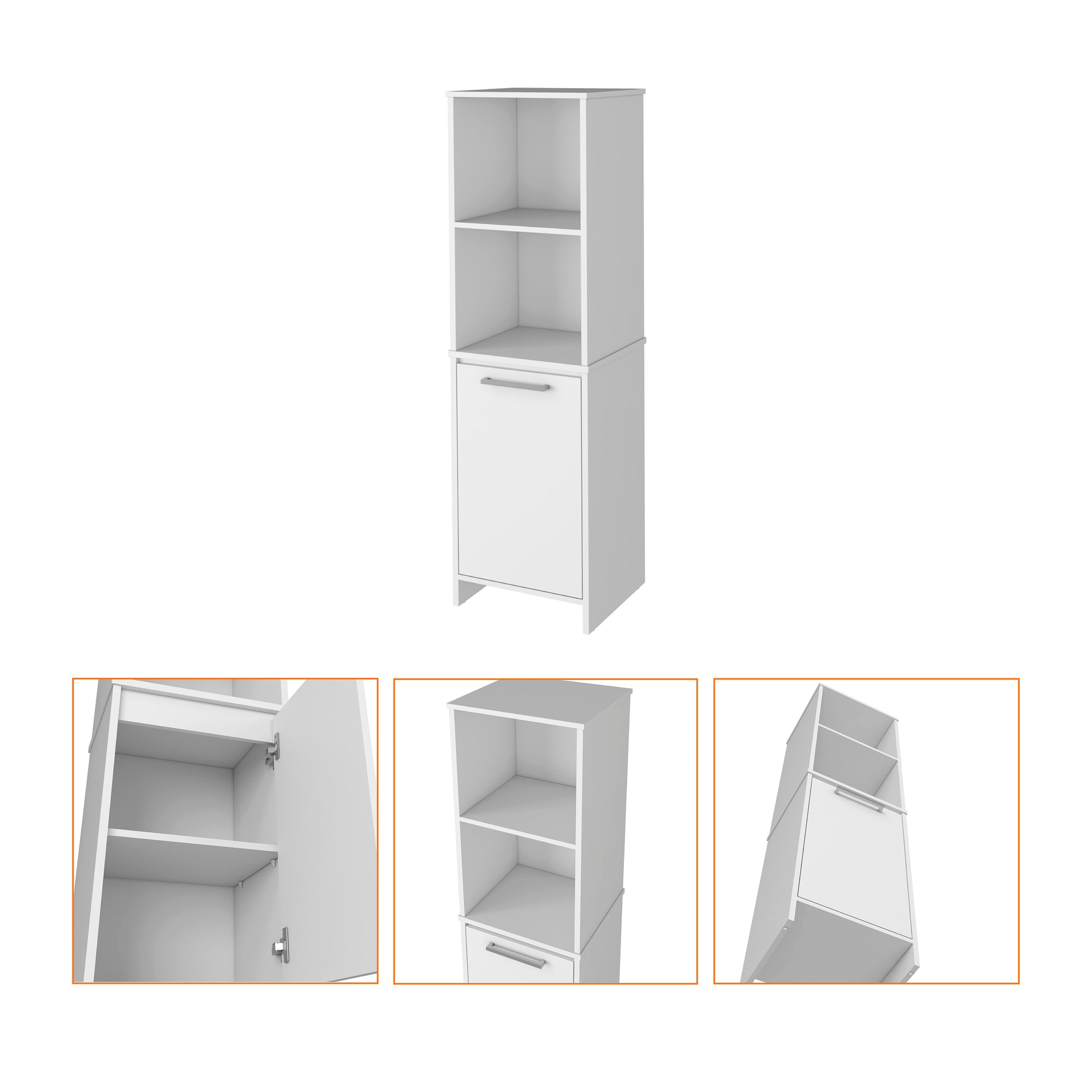 Danforth Pantry Cabinet, Single Door Cabinet, Four Shelves White White Kitchen Modern Pine Engineered Wood