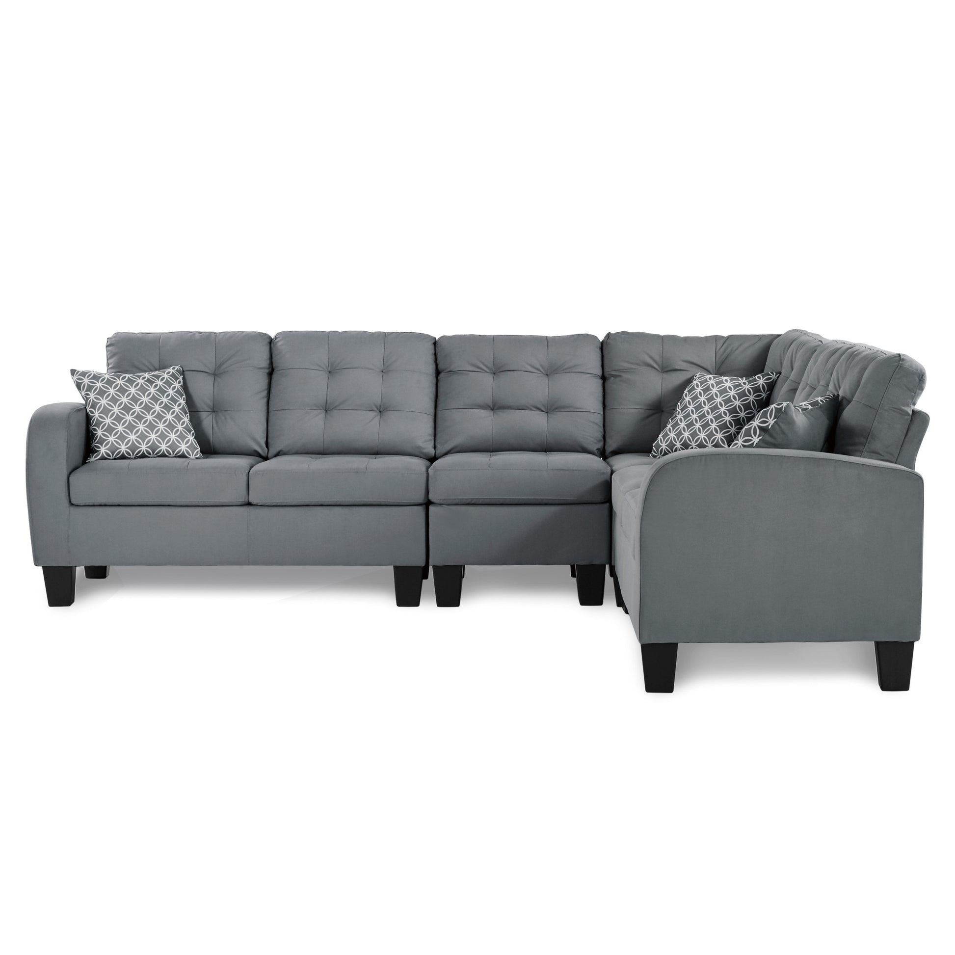 Gray Reversible 4 Piece Sectional Sofa Tufted Detail Textured Fabric Upholstered Solid Wood Contemporary Living Room Furniture L Shape Sofa Couch Gray Polyester Wood Primary Living Space Pillow Back Contemporary L Shaped Solid Wood