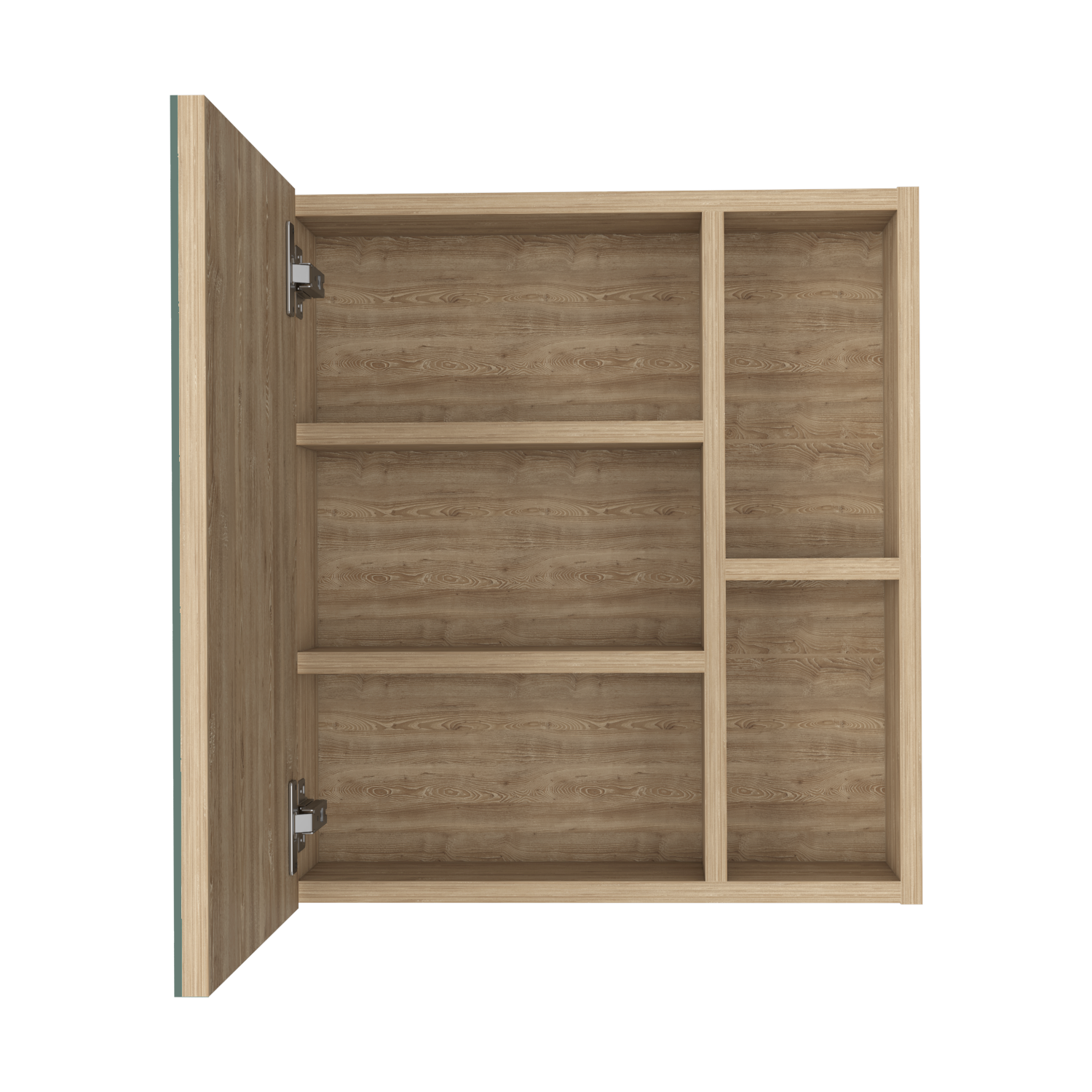 Medicine Single Door Cabinet 19" H With Mirror, Five Interior Shelves, Light Oak Beige Particle Board Particle Board