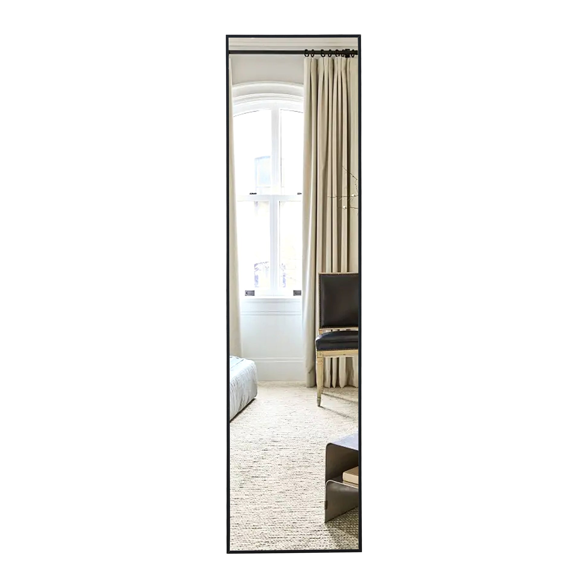 4Rd Generation Black Solid Wood Frame Full Length Mirror, Dressing Mirror, Bedroom Porch, Decorative Mirror, Clothing Store, Floor To Ceiling Mirror, Wall Mounted. 58 Inches * 15 Inches W1151124246 Transparent Glass