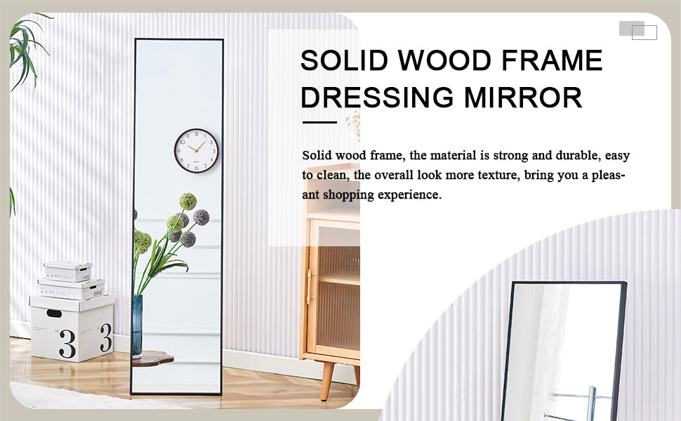 4Rd Generation Black Solid Wood Frame Full Length Mirror, Dressing Mirror, Bedroom Porch, Decorative Mirror, Clothing Store, Floor To Ceiling Mirror, Wall Mounted. 58 Inches * 15 Inches W1151124246 Transparent Glass