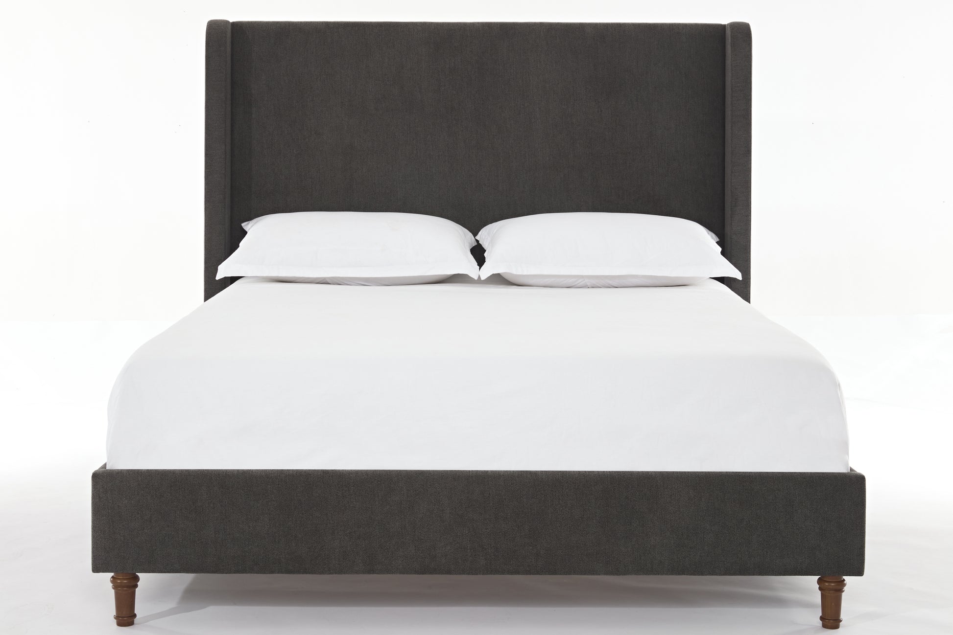 Harper Tall Headboard Upholstered Bed 54" High Headboard Elegant Simplicity No Box Spring Needed Easy Assembly Queen Dark Gray Velvet Box Spring Not Required Queen Dark Gray Metal Brown Bedroom Contemporary Oak Bed Frame Foam Velvet Fabric Metal