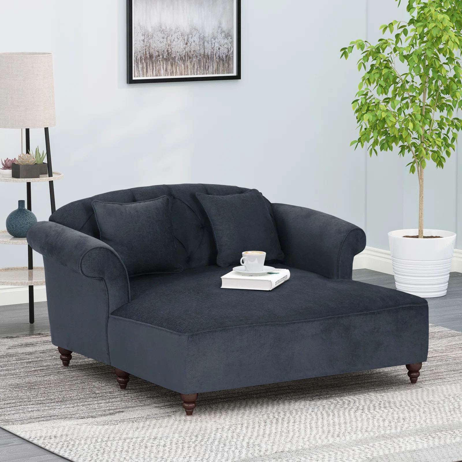 Seat Chaise Lounge Charcoal Fabric