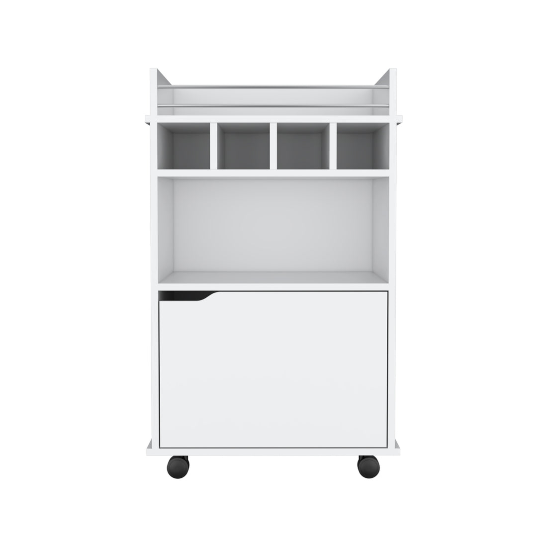 Phoenix Bar Cart With 2 Open Shelves 4 Cubbies And Cabinet Freestanding 1 2 Spaces Natural White Primary Living Space Shelves Included Modern Mdf Engineered Wood