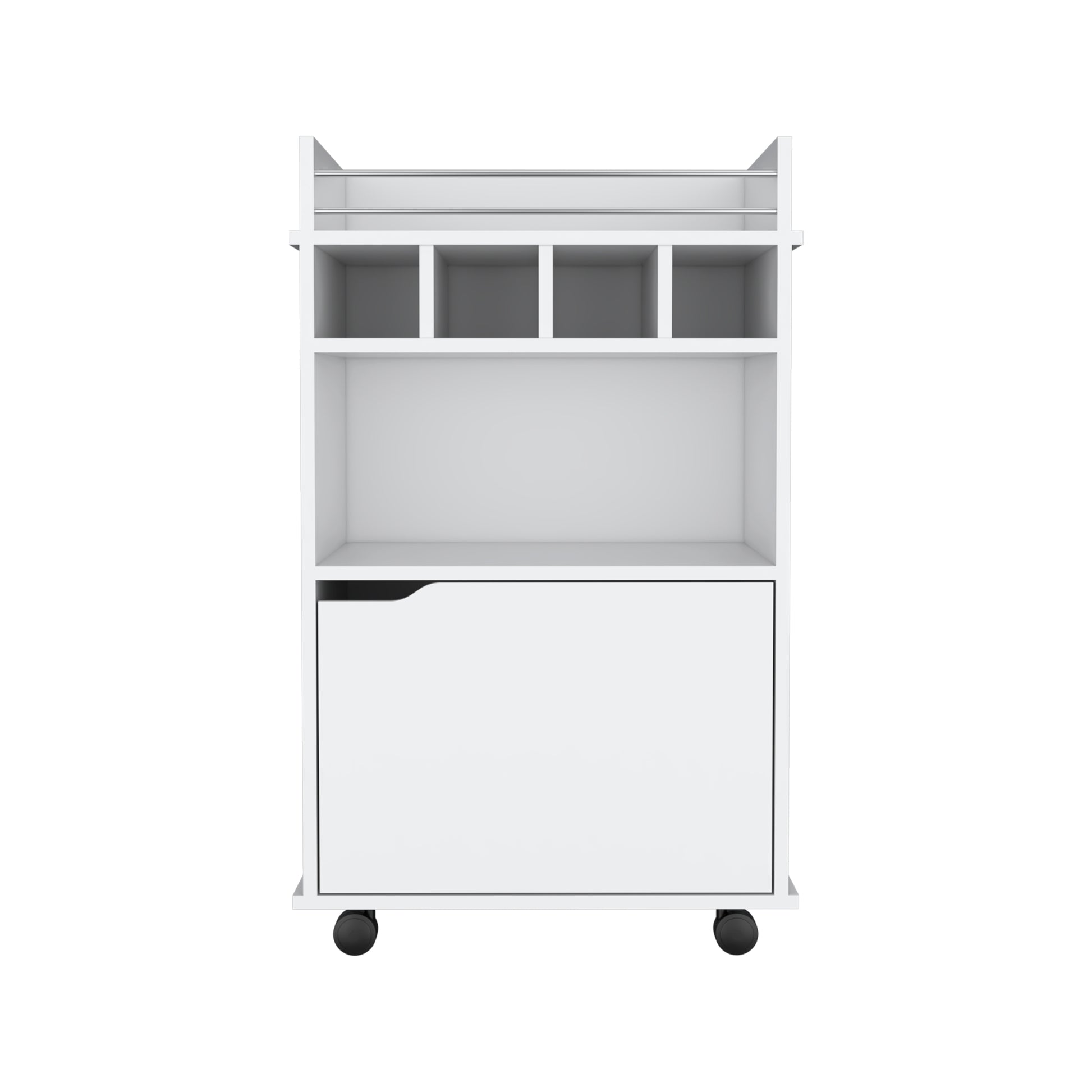 Phoenix Bar Cart With 2 Open Shelves 4 Cubbies And Cabinet White Primary Living Space Modern Mdf Engineered Wood