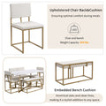 Modern Faux Marble 6 Piece Dining Table Set,60Inch Metal Kitchen Table Set With Upholstered Dining Chairs And Bench, Golden Metal Dining Room Bench Seating Rectangular Dining Table With Chair And Bench Metal Wood Golden Seats 6 60 Inches Farmhouse