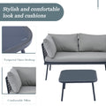 Modern Outdoor 3 Piece Pe Rattan Sofa Set All Weather Patio Metal Sectional Furniture Set With Cushions And Glass Table For Backyard, Poolside, Garden, Gray,L Shaped Yes Sectional Gray Seats 4 Weather Resistant Frame Water Resistant Cushion Garden &
