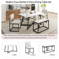 Modern Faux Marble 6 Piece Dining Table Set,60Inch Metal Kitchen Table Set With Upholstered Dining Chairs And Bench, Black Metal Dining Room Bench Seating Rectangular Dining Table With Chair And Bench Metal Wood Black Seats 6 60 Inches Farmhouse Trestle