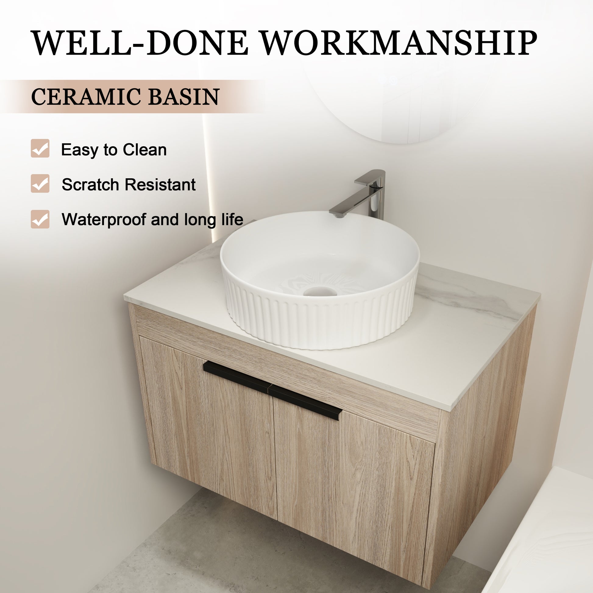 30 " Modern Design Float Bathroom Vanity With Ceramic Basin Set, Wall Mounted White Oak Vanity With Soft Close Door,Kd Packing,Kd Packing,2 Pieces Parcel Top Baa0014012Oo White Oak 2 Bathroom Wall Mounted Modern Plywood