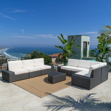 Santa Cruz Outdoor 8 Piece Sectional Set Yes Dark Brown Garden & Outdoor Sectional Seating Groups Pe Rattan Iron Waterproof Fabric