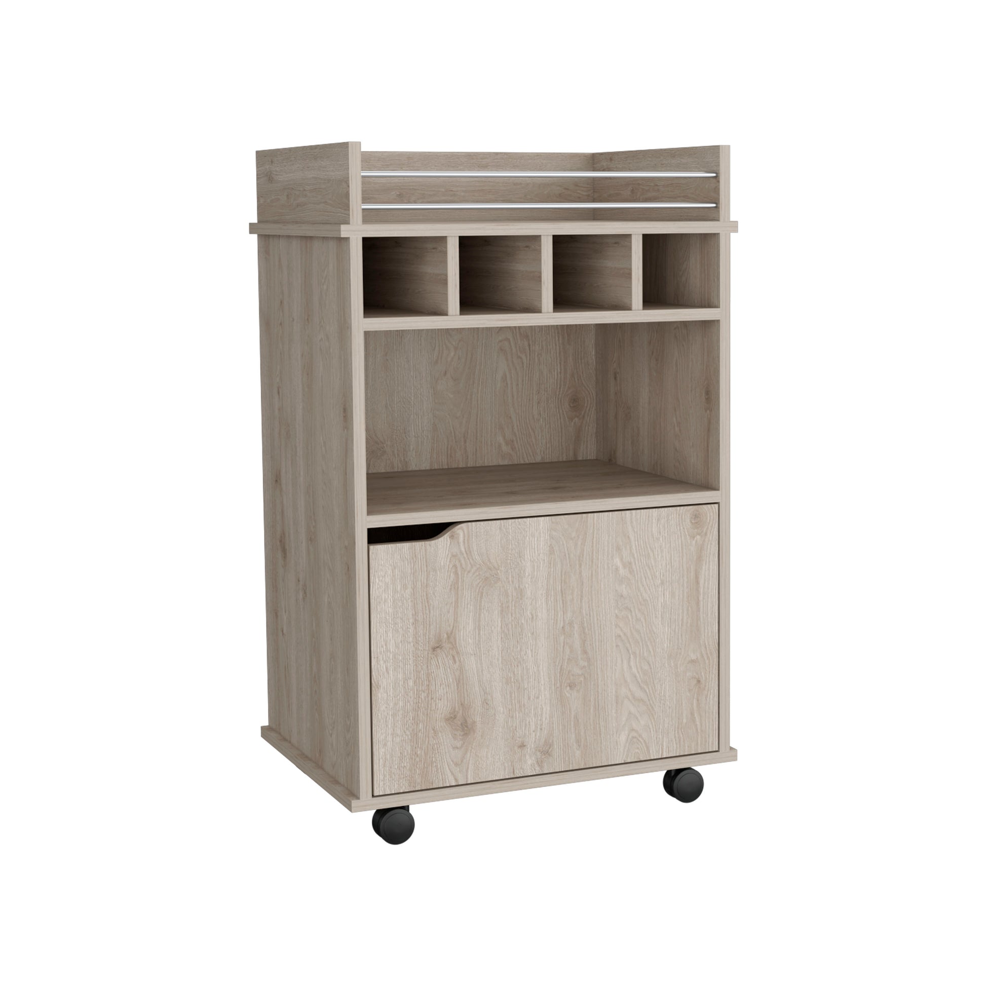 Phoenix Bar Cart With 2 Open Shelves 4 Cubbies And Cabinet Beige Primary Living Space Modern Mdf Engineered Wood