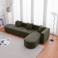 Modern L Shape Boucle Sofa With Curved Seat Facing Right Green Modern Boucle 4 Seat