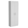 Nepal Pantry Cabinet, Space Efficient 2 Door Design With Multiple Shelves Freestanding White Kitchen Modern Mdf Engineered Wood