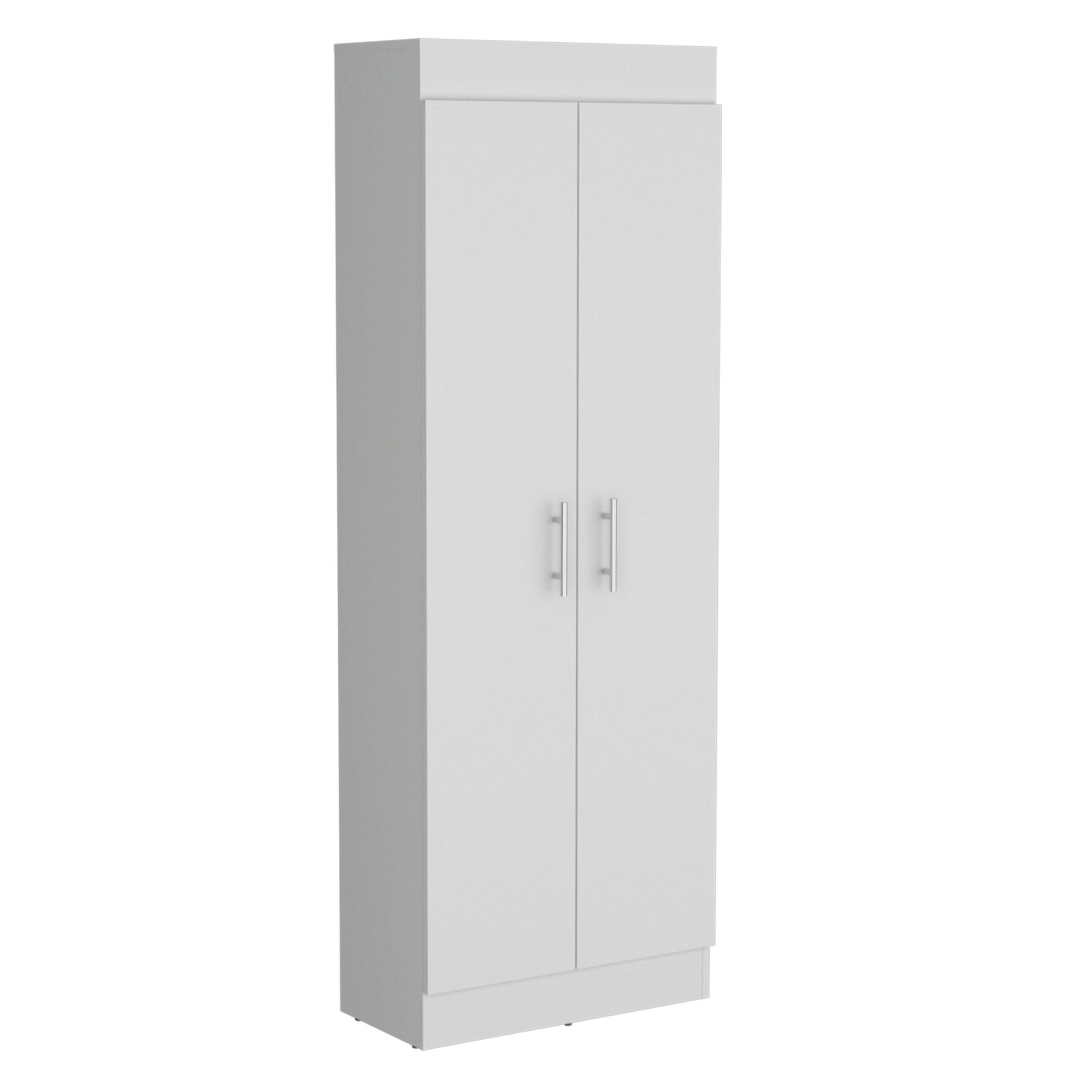 Nepal Pantry Cabinet, Space Efficient 2 Door Design With Multiple Shelves Freestanding White Kitchen Modern Mdf Engineered Wood