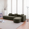 Modern L Shape Boucle Sofa With Curved Seat Facing Right Green Modern Boucle 4 Seat