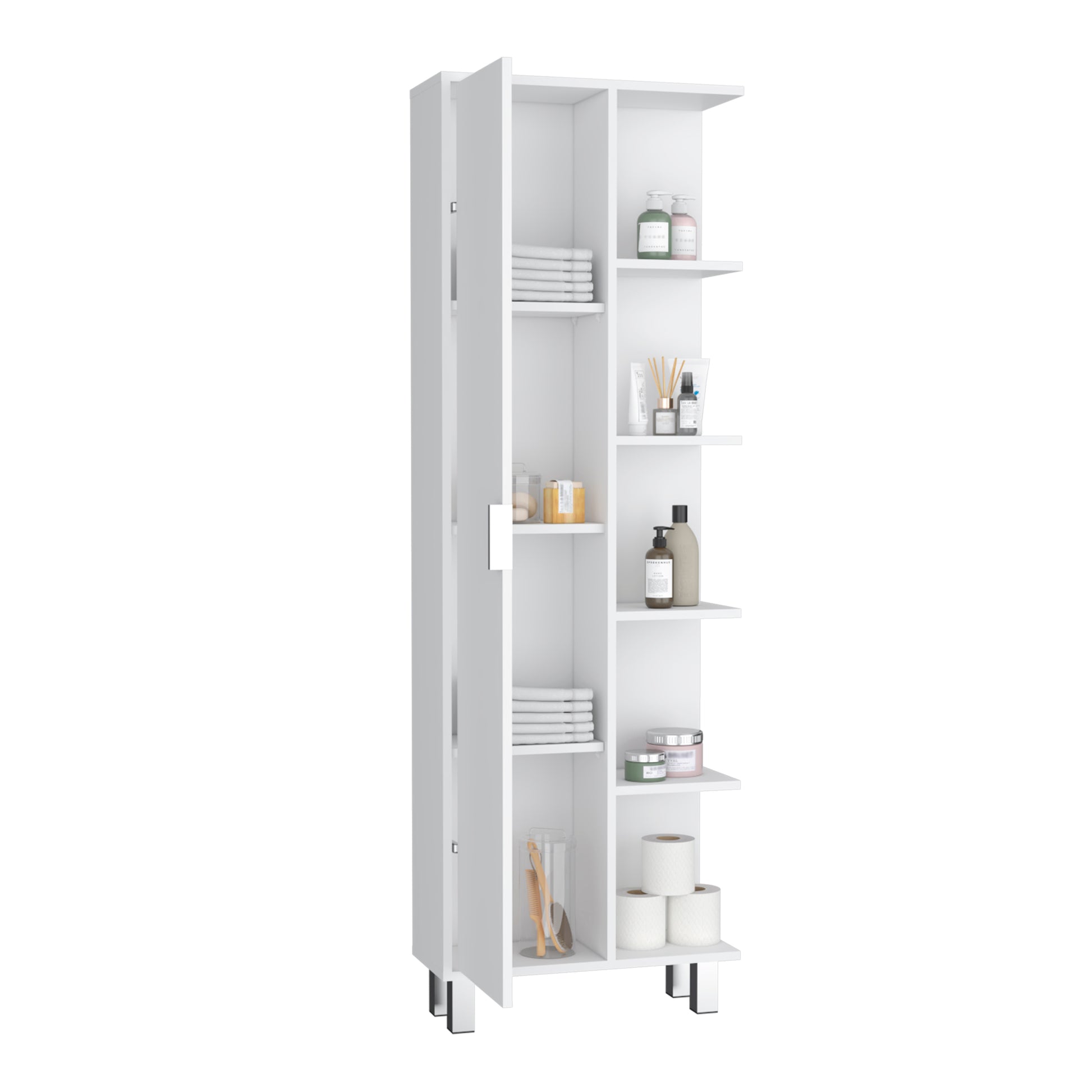 Crovie Linen 63 Inch High Bathroom Cabinet Storage Cabinet With Four Open Shelves White Bathroom Modern Mdf Engineered Wood Manual