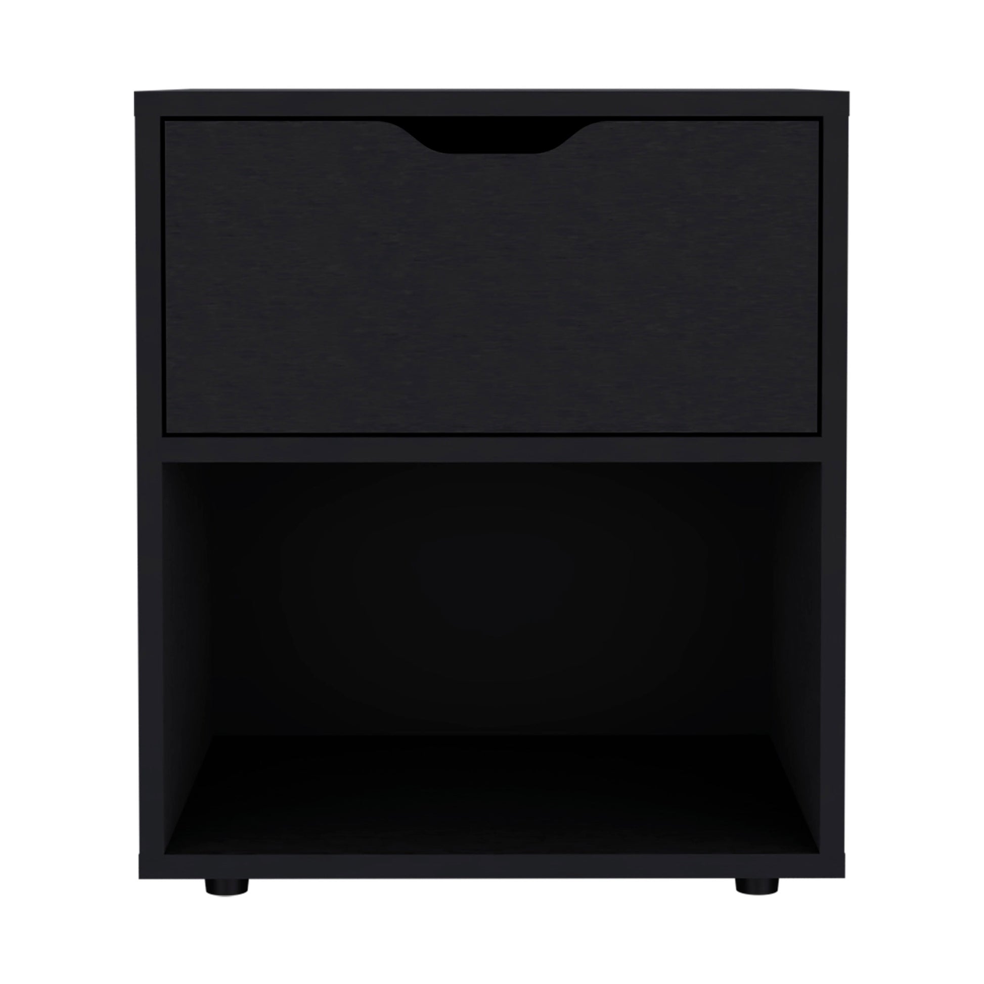 Aberdeeen 19.7 Inch High Nightstand End Table With Open Shelf Black 1 Drawer Bedroom Rectangle Modern Natural Mdf Engineered Wood