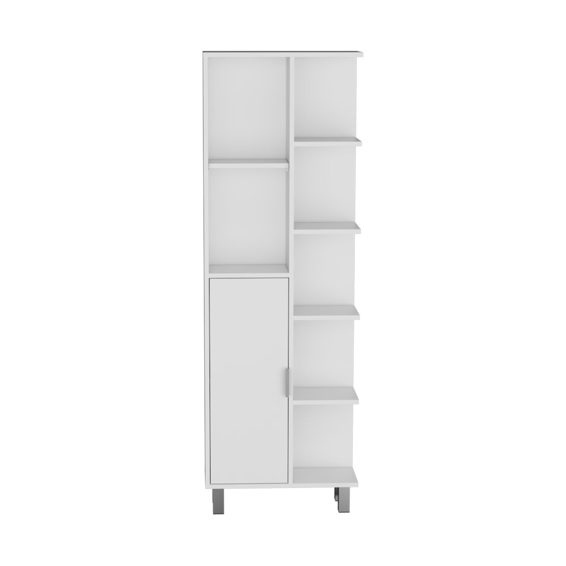 Crovie Linen 63 Inch High Bathroom Cabinet Linen Storage Cabinet With Seven Open Shelves Freestanding 1 2 Spaces Natural White Bathroom Shelves Included Modern Mdf Engineered Wood