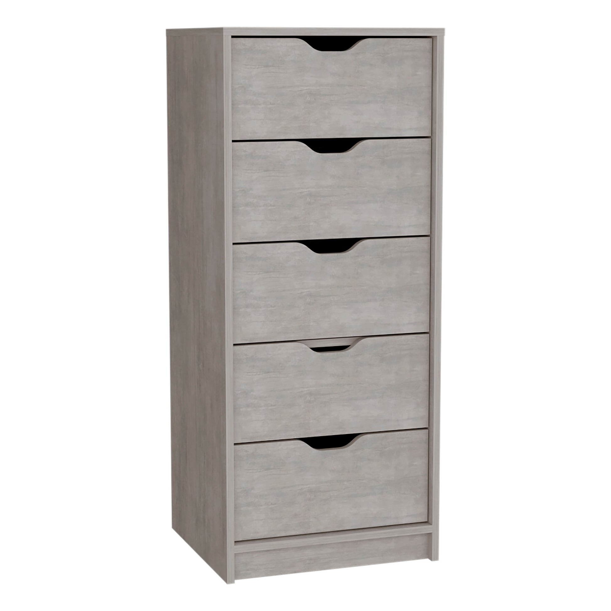 Basilea 5 Drawers Tall Dresser, Pull Out System Grey Bedroom Modern Mdf Engineered Wood