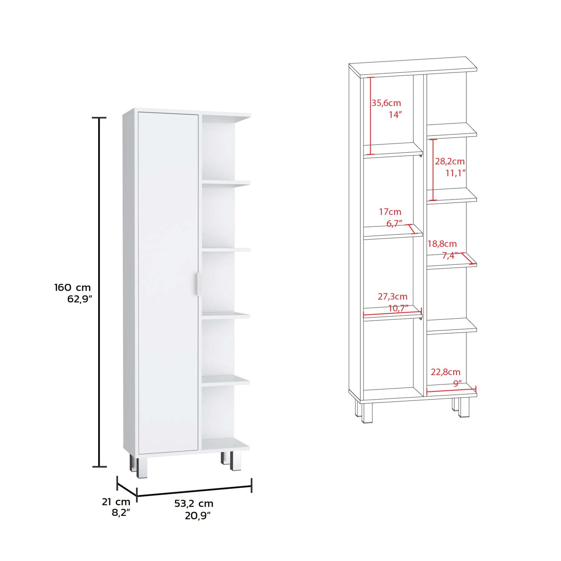 Crovie Linen 63 Inch High Bathroom Cabinet Storage Cabinet With Four Open Shelves White Bathroom Modern Mdf Engineered Wood Manual