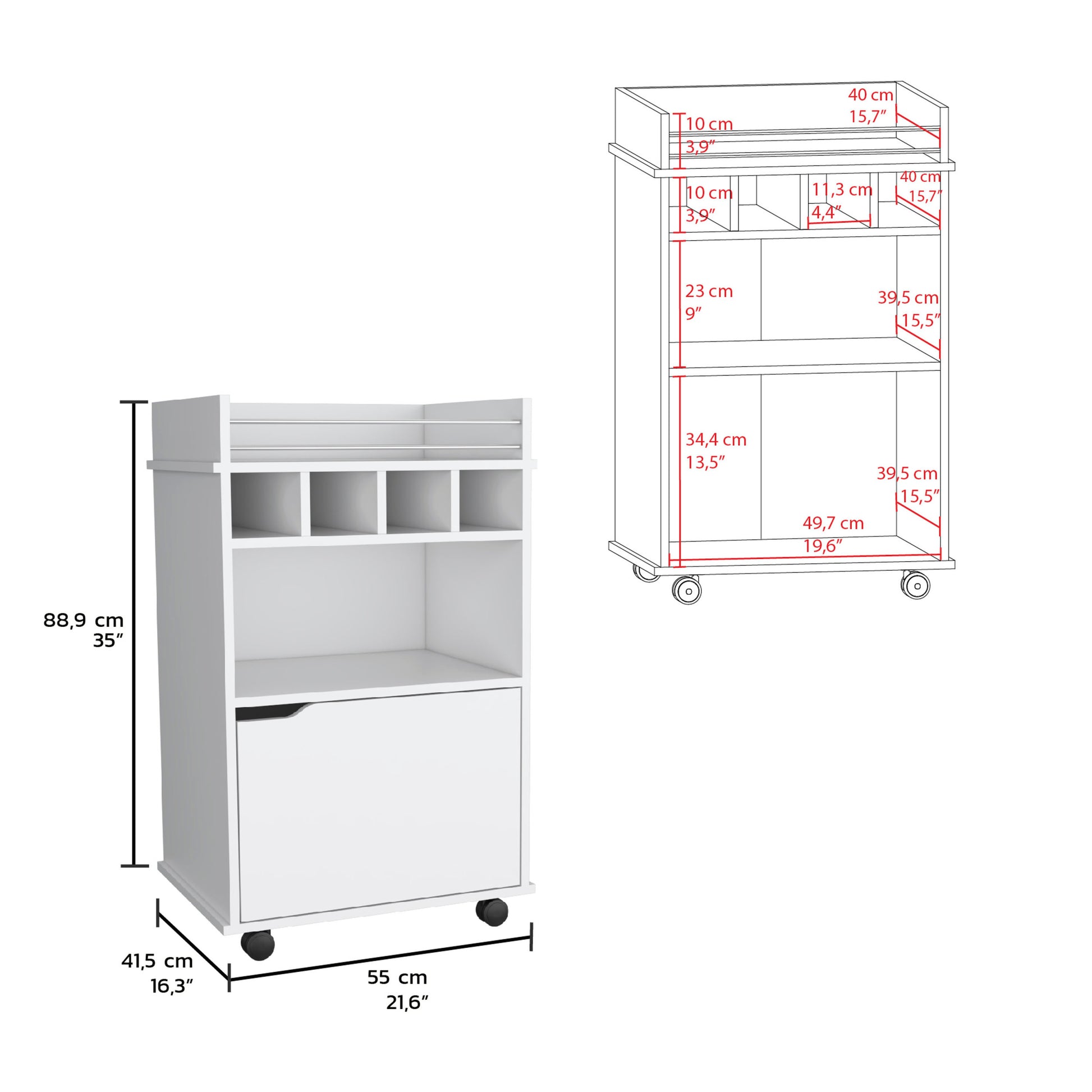 Phoenix Bar Cart With 2 Open Shelves 4 Cubbies And Cabinet Freestanding 1 2 Spaces Natural White Primary Living Space Shelves Included Modern Mdf Engineered Wood