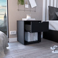 Aberdeeen 19.7 Inch High Nightstand End Table With Open Shelf Black 1 Drawer Bedroom Rectangle Modern Natural Mdf Engineered Wood