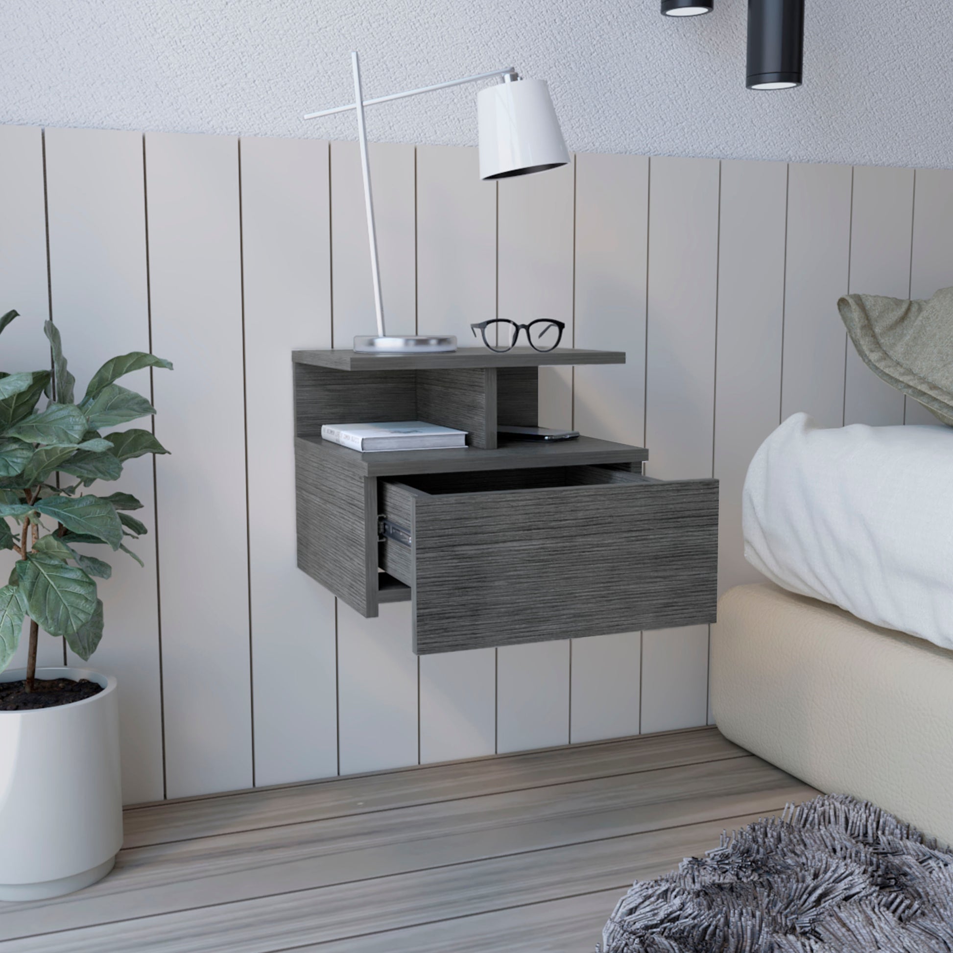 Adele Floating Nightstand With Drawer And Open Storage Shelves Brown 1 Drawer Bedroom Floating Modern Drawers Mdf Engineered Wood