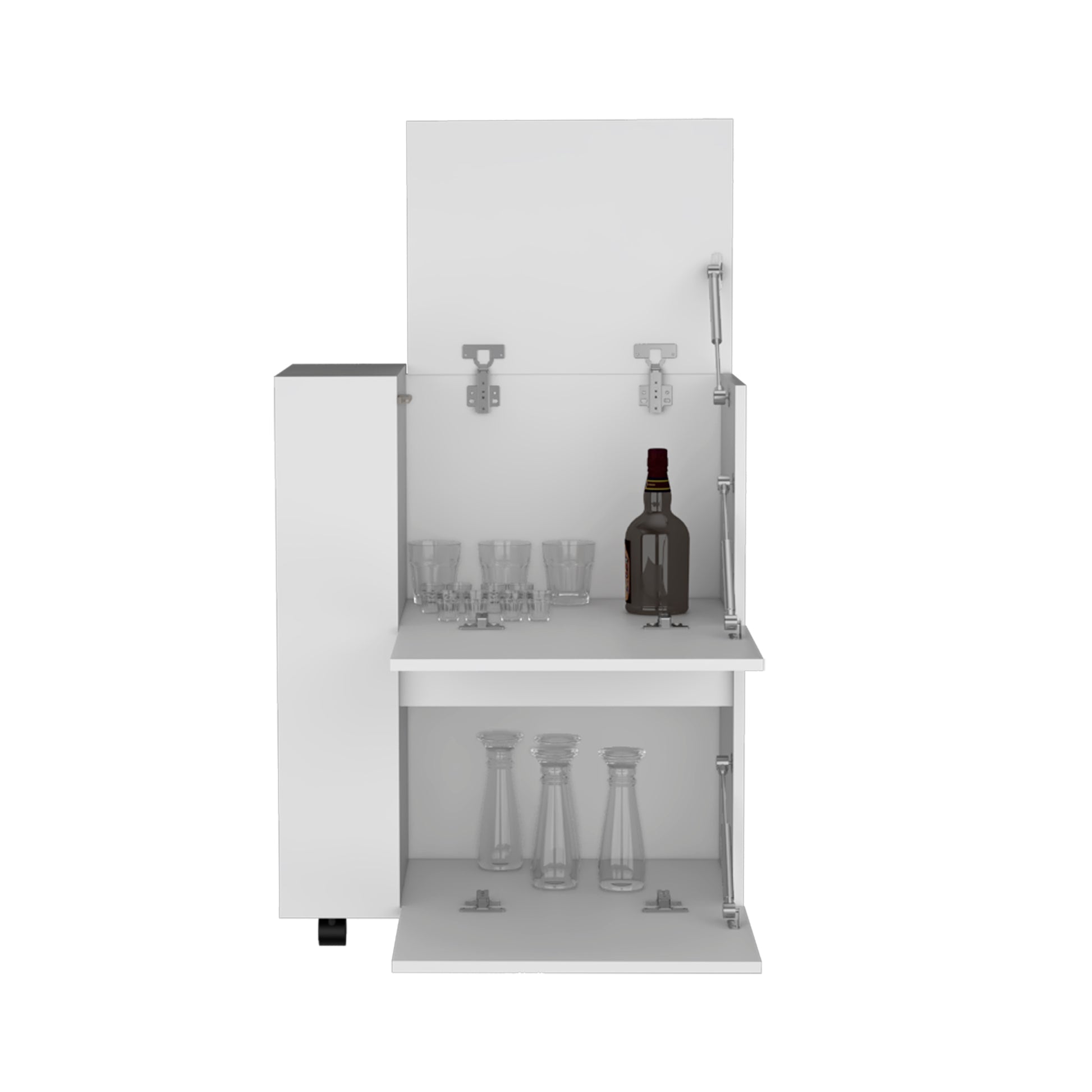 Glasgow Bar Cart Two Pull Down Door Cabinets And Two Open Shelves White Primary Living Space Mdf Engineered Wood