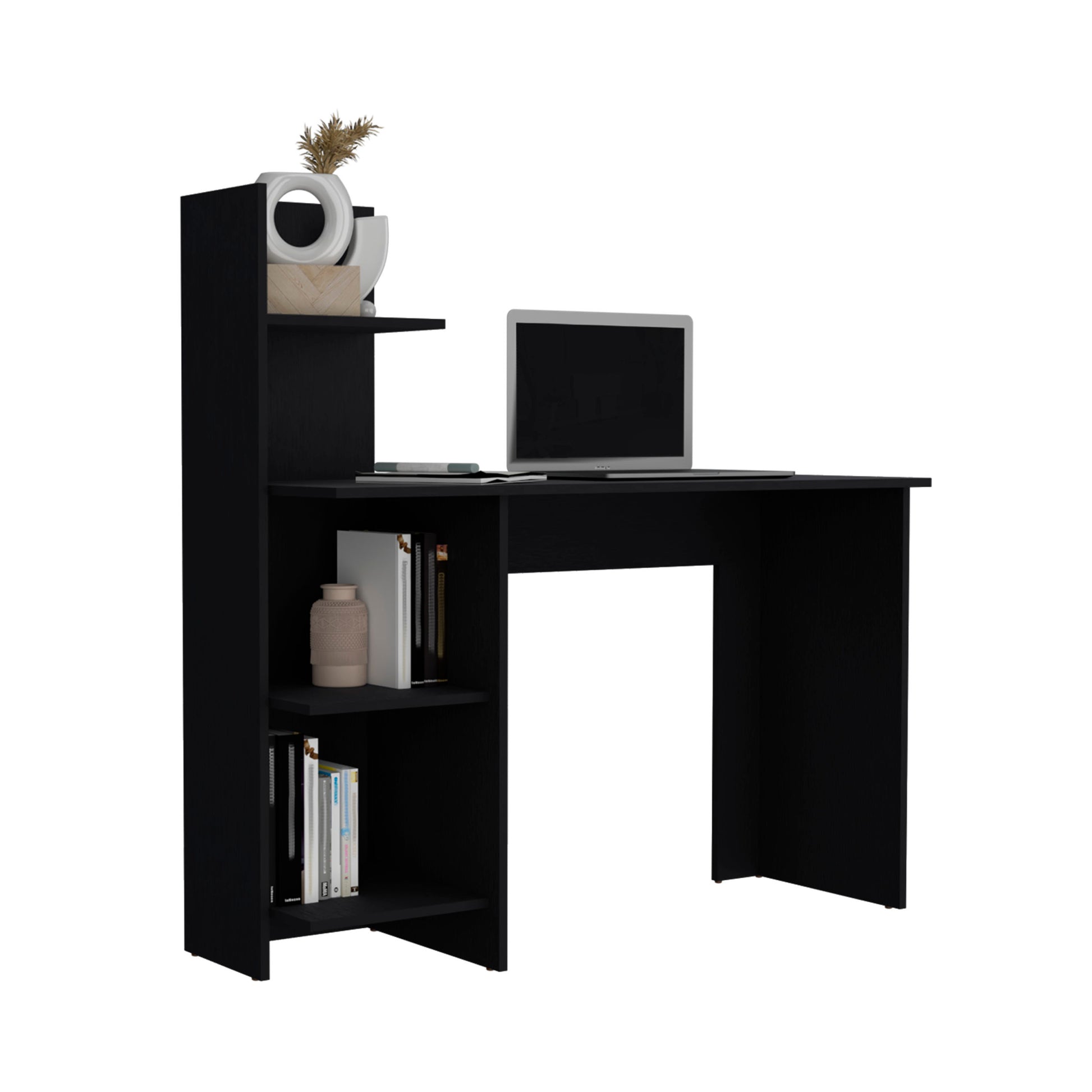 Vilna 120 Writing Deskfour Shelves Black Computer Desk Office Modern Freestanding Rectangular Mdf Engineered Wood