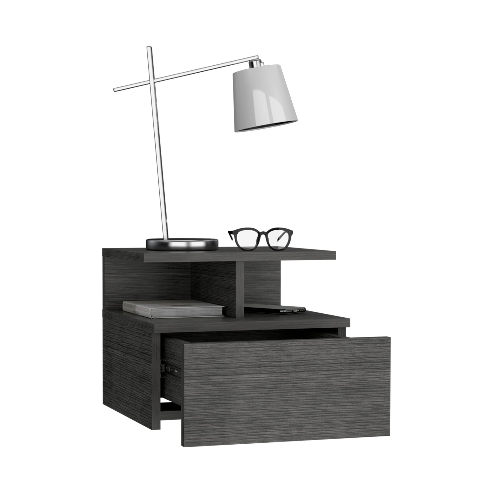 Adele Floating Nightstand With Drawer And Open Storage Shelves Brown 1 Drawer Bedroom Floating Modern Drawers Mdf Engineered Wood