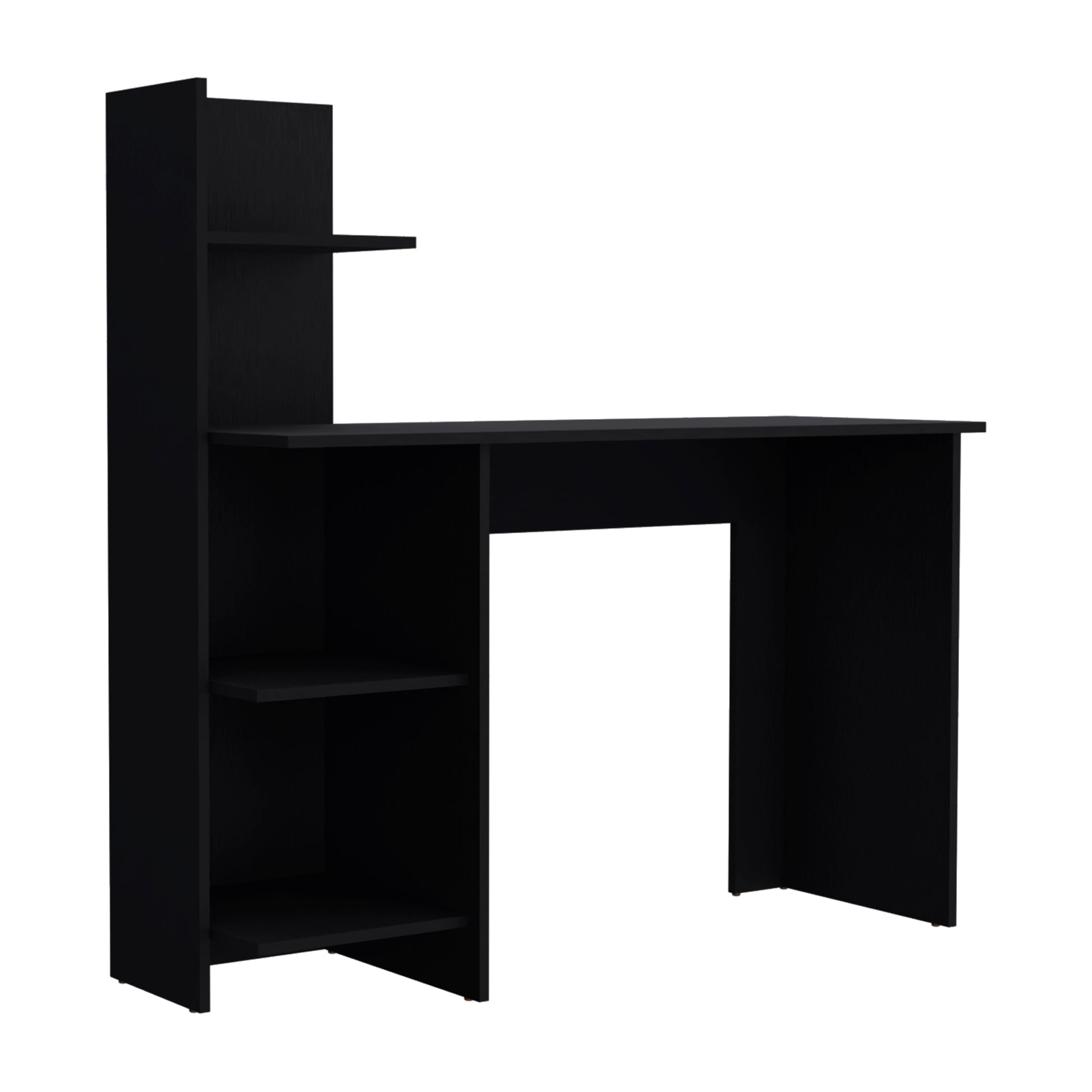 Vilna 120 Writing Deskfour Shelves Black Computer Desk Office Modern Freestanding Rectangular Mdf Engineered Wood