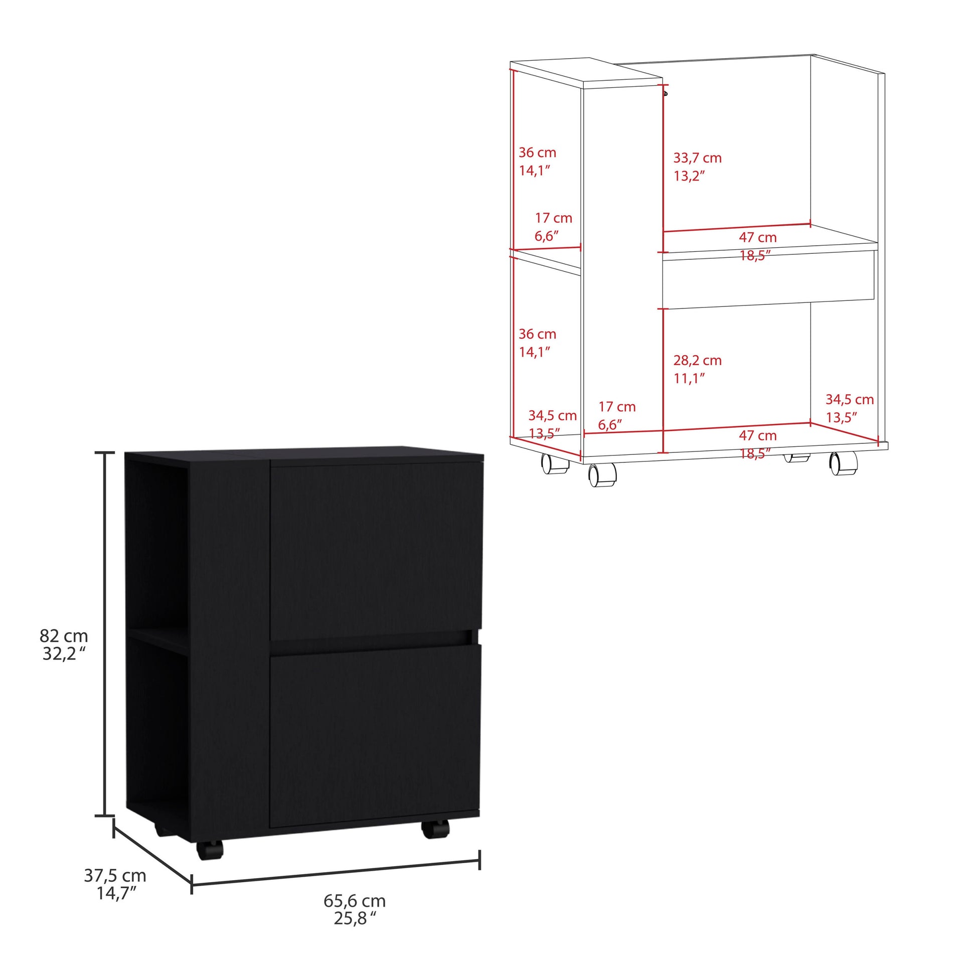 Glasgow Bar Cart Two Pull Down Door Cabinets And Two Open Shelves Freestanding 1 2 Spaces Black Primary Living Space Shelves Included Modern Mdf Engineered Wood