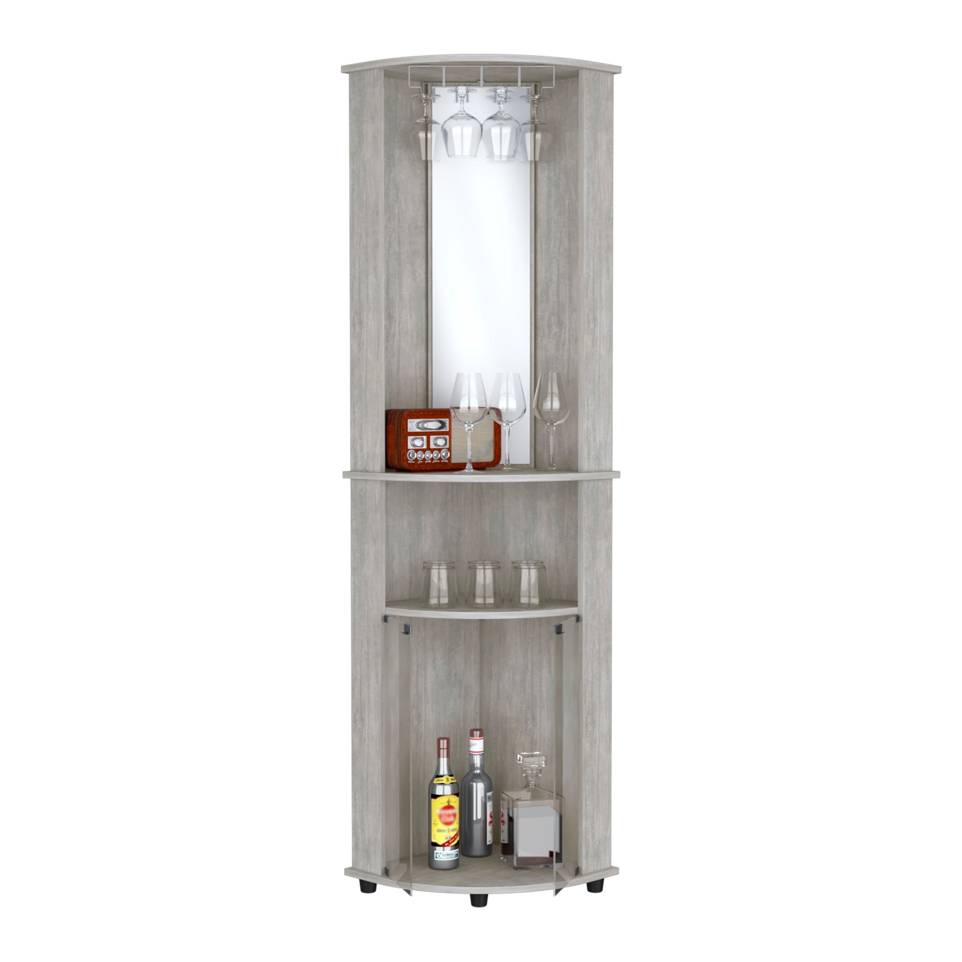 Chicago Corner Bar Cabinet, Rack, Glass Door Grey Dining Room Modern Mdf Shelves Included Engineered Wood