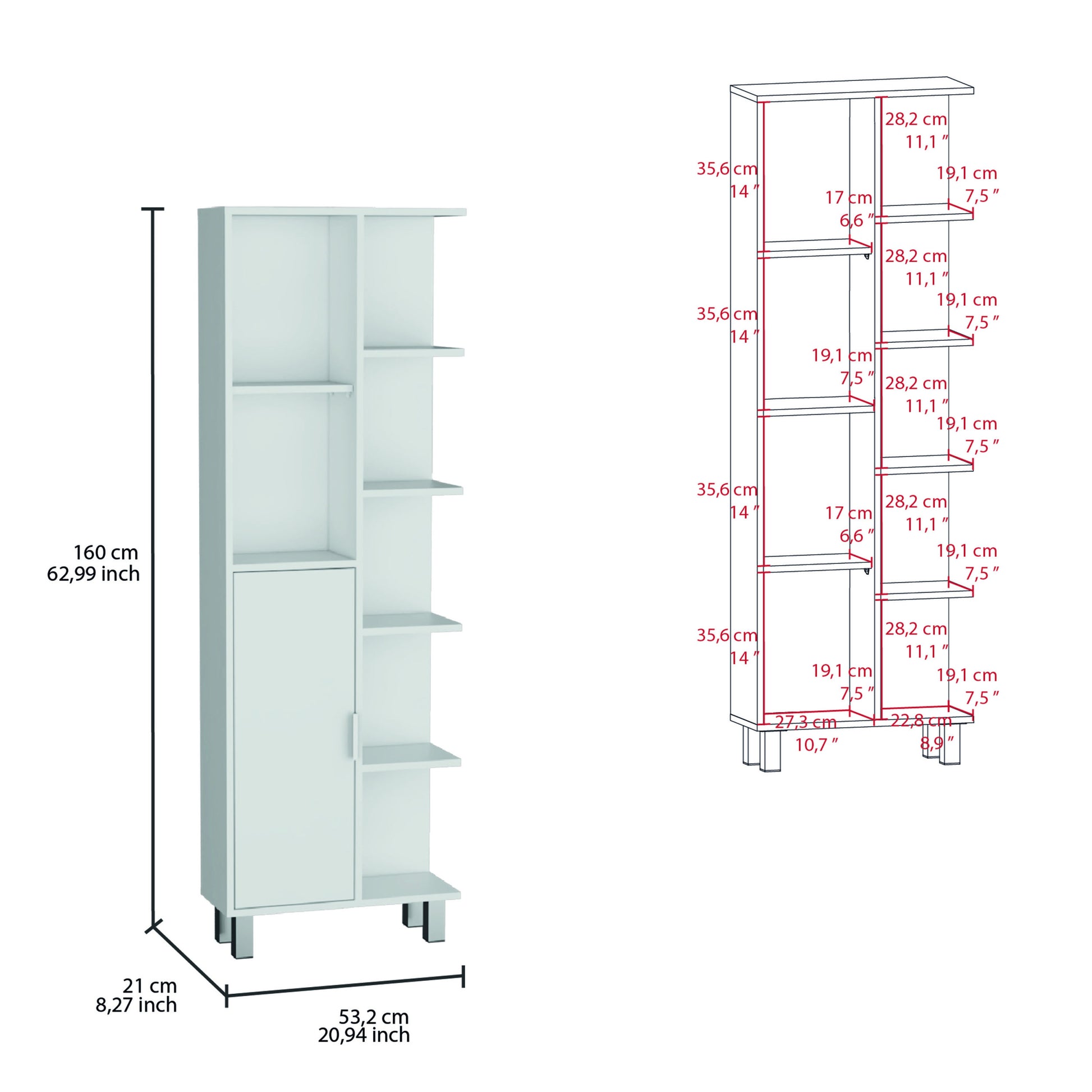 Crovie Linen 63 Inch High Bathroom Cabinet Linen Storage Cabinet With Seven Open Shelves Freestanding 1 2 Spaces Natural White Bathroom Shelves Included Modern Mdf Engineered Wood