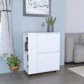 Glasgow Bar Cart Two Pull Down Door Cabinets And Two Open Shelves White Primary Living Space Mdf Engineered Wood